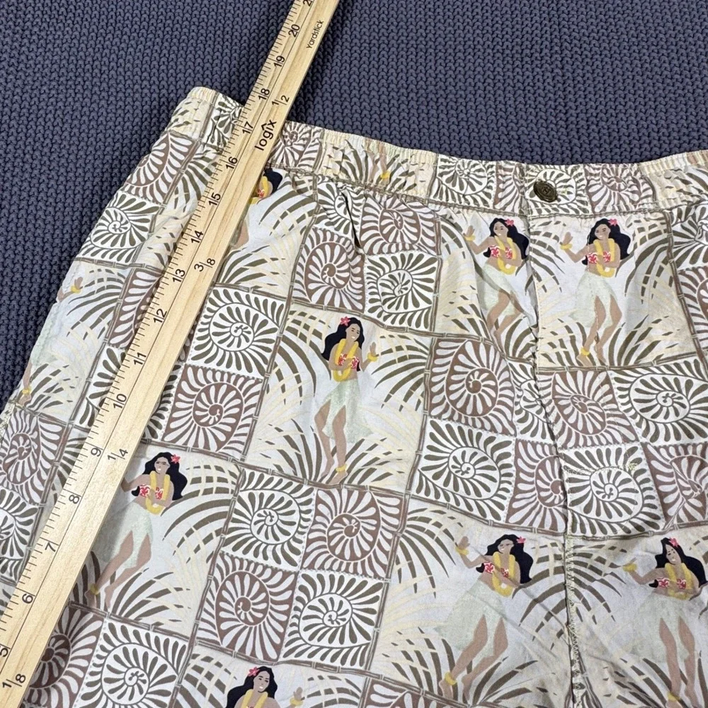 Tommy Bahama Mens Hula‎ Girl Shell Hawaiian Print Swim Trunks Tan Nylon Lined XL